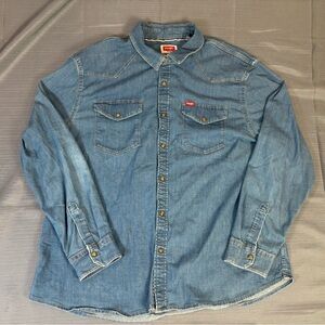 Wrangler Western Denim Snap Button Shirt Men’s 2XL Light Blue Chambray